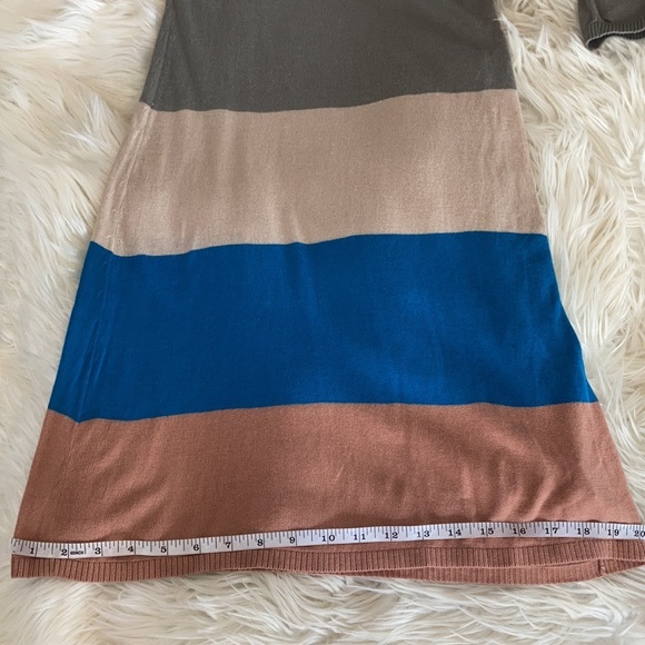 BCBGMaxAzria blue brown tan color block scoop neck ribbed sweater dress sz M - Picture 16 of 17